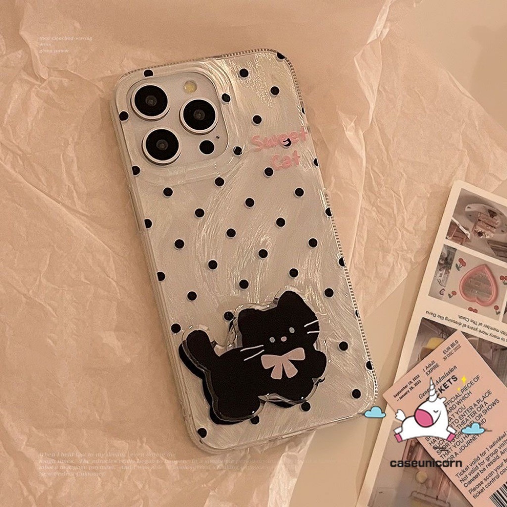​For Realme C67 C12 C51 C65 C15 C25 C21 C63 C55 C35 C51s C11 Note 50 C30 C61 C25Y C20 C17 11 5s 9i 5 7 6i 5i C21Y C31 C25s C33 Cartoon Cute Stand Sweet Cat Kitten Wave Point Cover. 