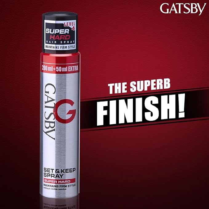 Gatsby - Set & Keep Spray Super Hard | Strong Setting Power For a Firm Style - 250ml. 