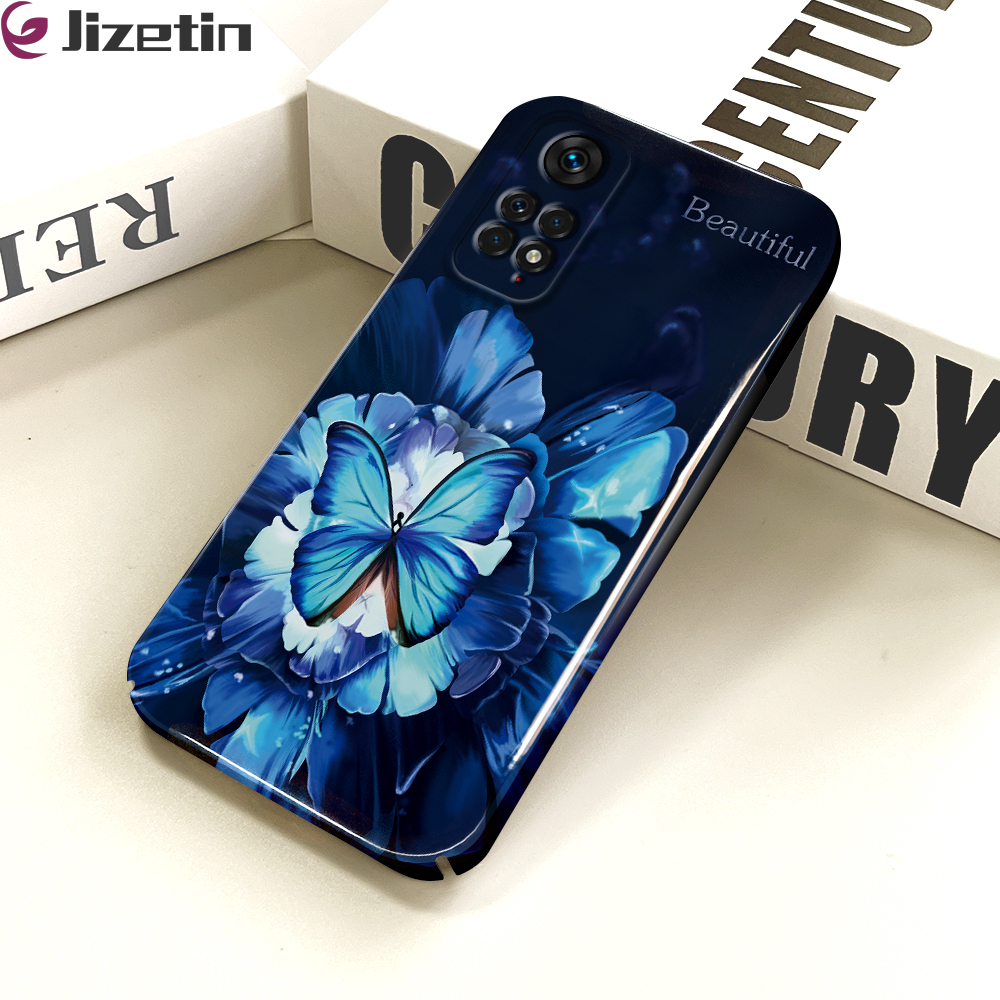 Jizetin for Redmi Note 11 / Note 11S Back Cover Blue Butterfly Luxury Slim Hard Crashproof Mobile Phone Case For Boys Girls
