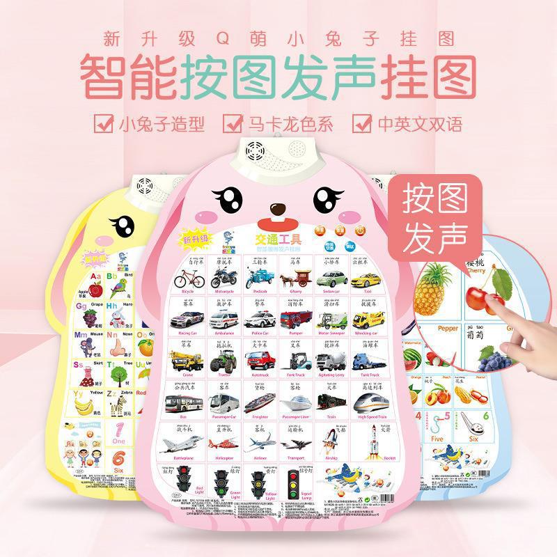 Pinyin sound chart cognitive enlightenment, early education, voice production children, speech recognition for babies, picture reading, word recognition, wall sticker toys