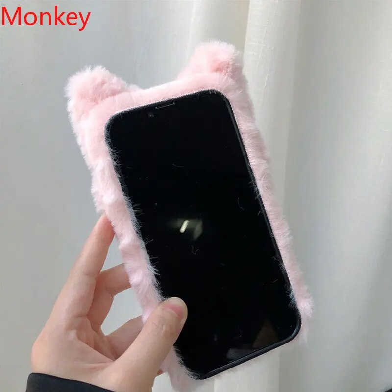 3D Cute Plush Cat Case iphone 13 pro For iPhone 11 12 14 15 Pro Max X XS XR 6 7 8 Plus SE 2 Furry Fluffy Fur Soft Silicone Cover. 