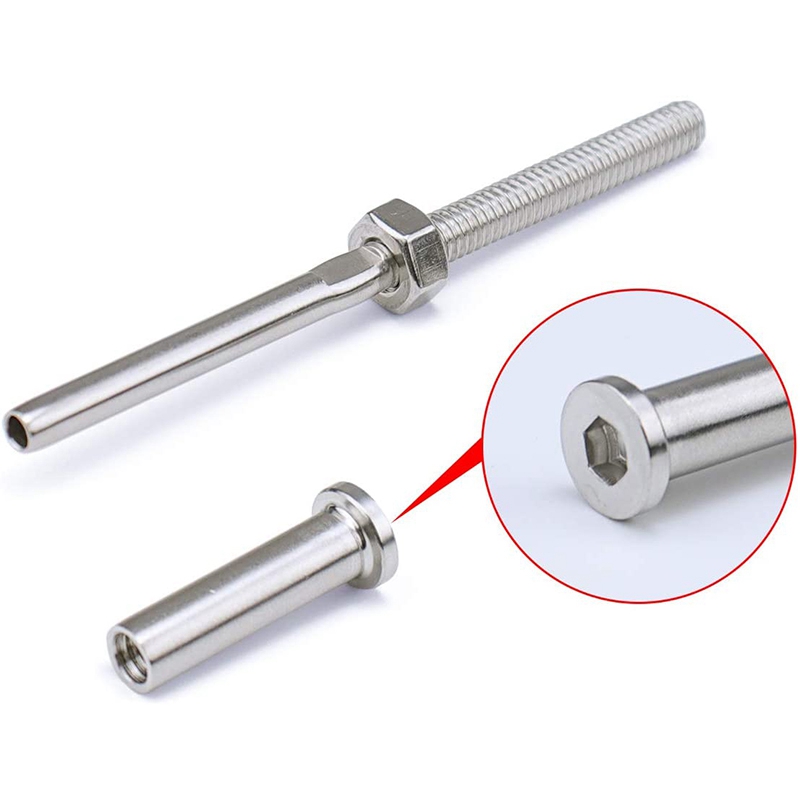20Pcs Invisible Turnbuckle Hand Swage Threaded Stud Tension Hex Head End Fitting Receiver Terminal for 1/8 inch Cable Railing. 