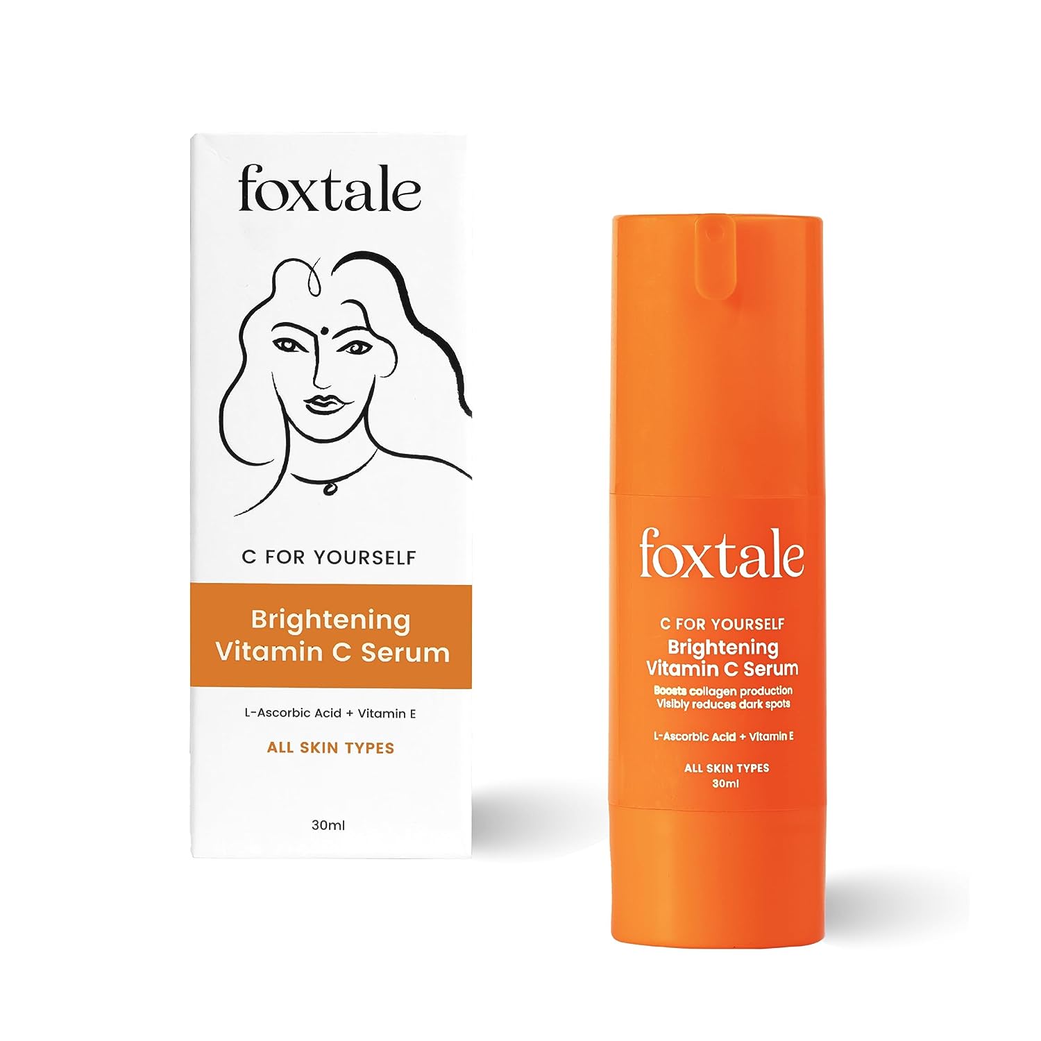 FoxTale 15% Vitamin C Face Serum For Glowing Skin,With Pure L-Ascorbic Acid And Vitamin E,Brightening Serum For Dark Spots,Dull Skin,Uneven Skin Tone,Boosts Collagen Production,All Skin Types,30 Ml