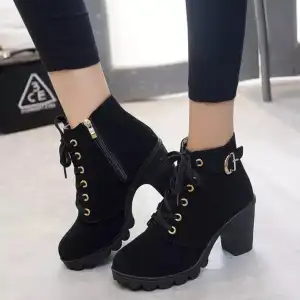 WNG Fashion Women's Thick High Heel Lace Up Ankle Boots Platform Lace  Student Shoes
