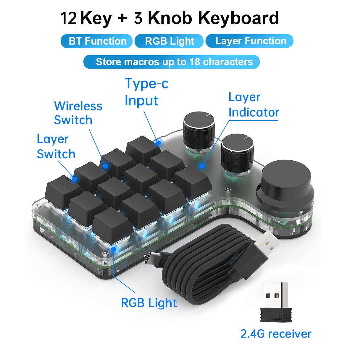 Mechanical Hotswap Macropad Macro OSU Custom 3 Key Knob Mini USB RGB Keyboard Programming Paste Button Photoshop Gaming Keypad. 