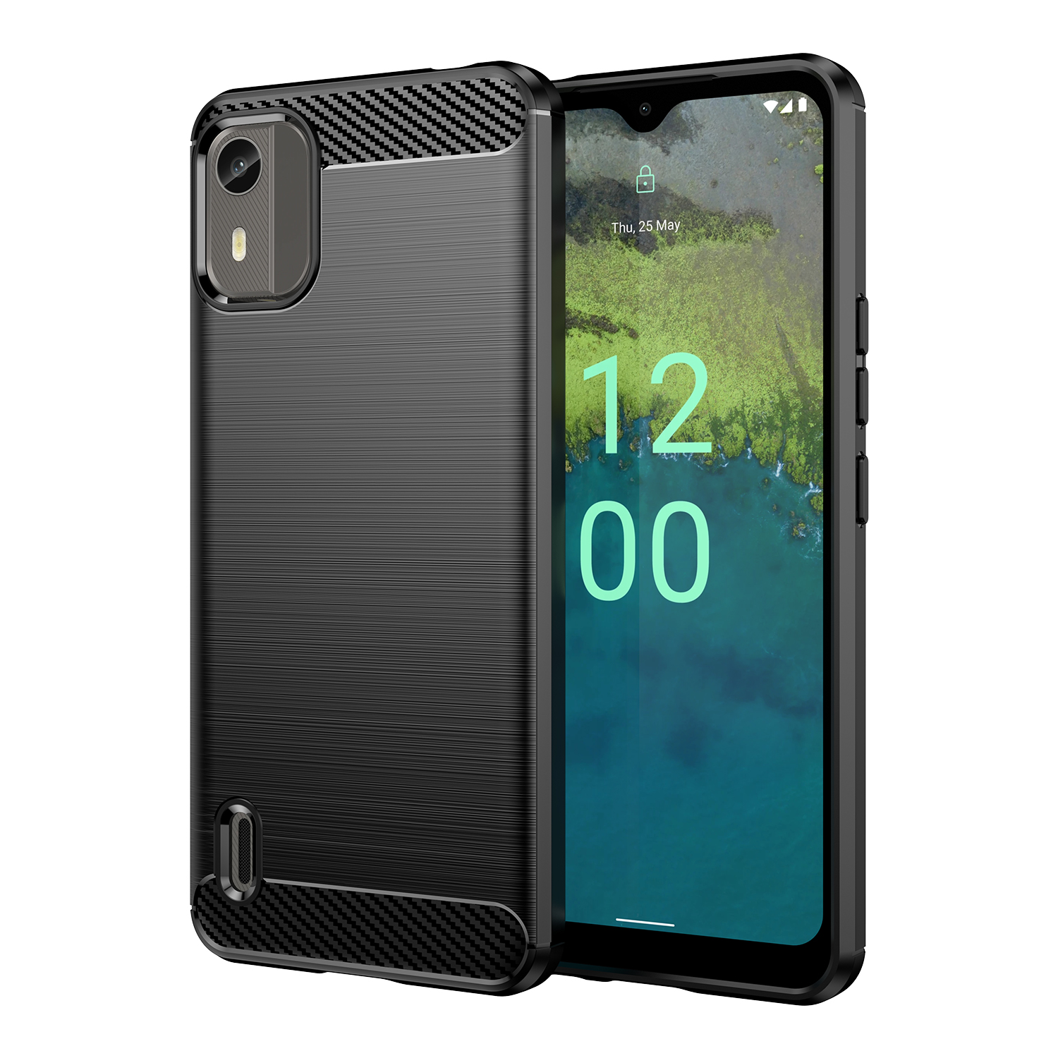 Cover + Vetro Temperato Per Nokia C12/C12 Plus/C12 Pro – Custodia Antiurdo Nera Con Staffa Girevole 360°