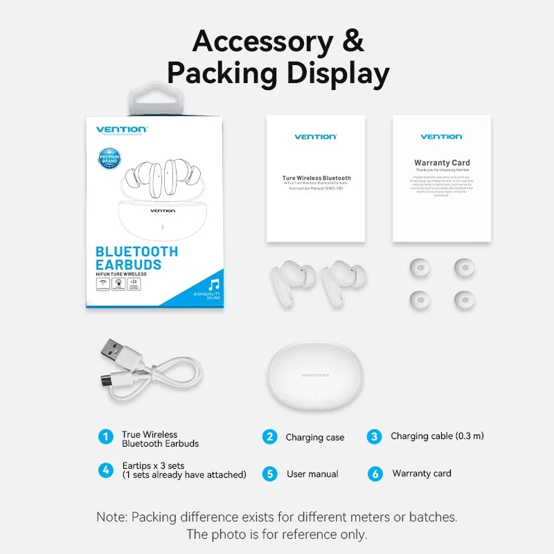 Vention Bluetooth 5.3 Earphone Wireless Earbuds Headset Smart Noise Canceling Sport Gaming Sweatproof Built-In Microphone Touch. 