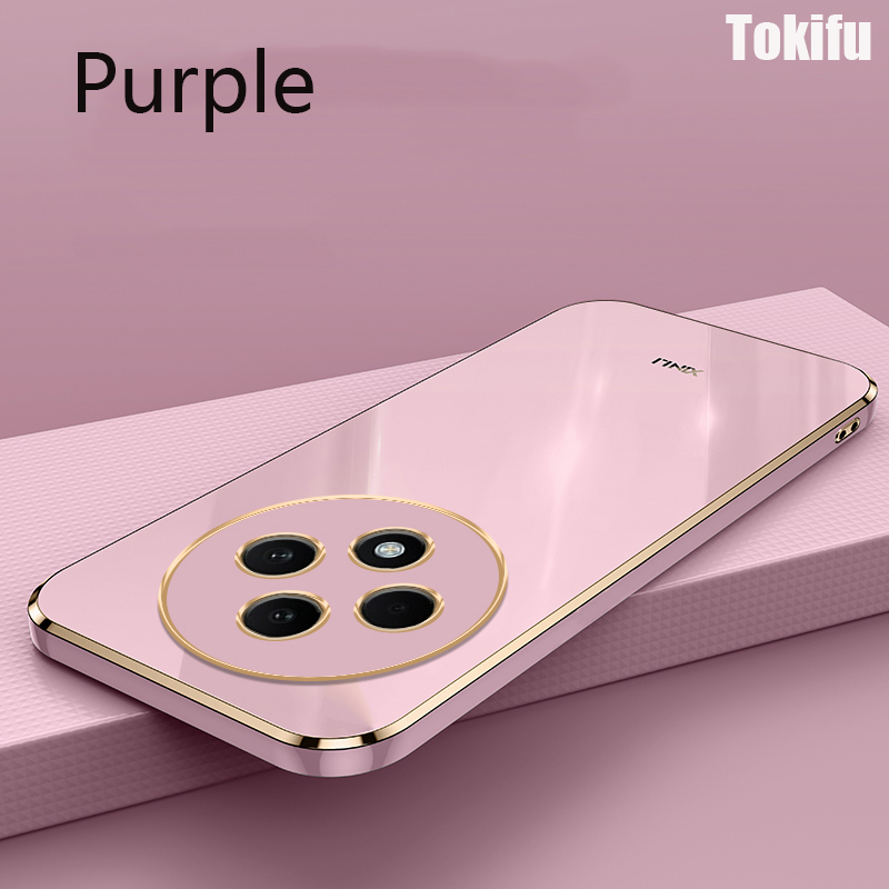 Tokifu For OPPO Reno 12F Case Luxury 6D Plating Soft Back Cover Silicone Phone Cases With Stand