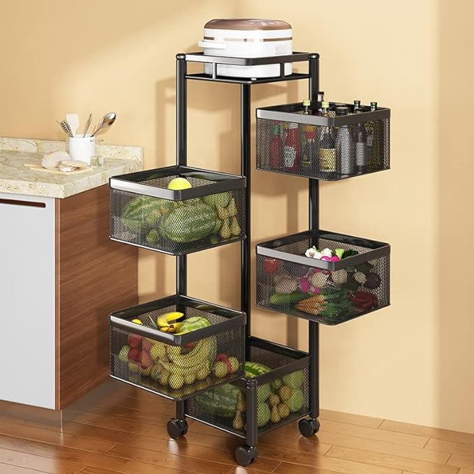 KITCHEN VEGETABLE RACK 5 LAYER SQURE SHAPE FRUIT RACK MULTI LAYER KITCHEN RACK. 