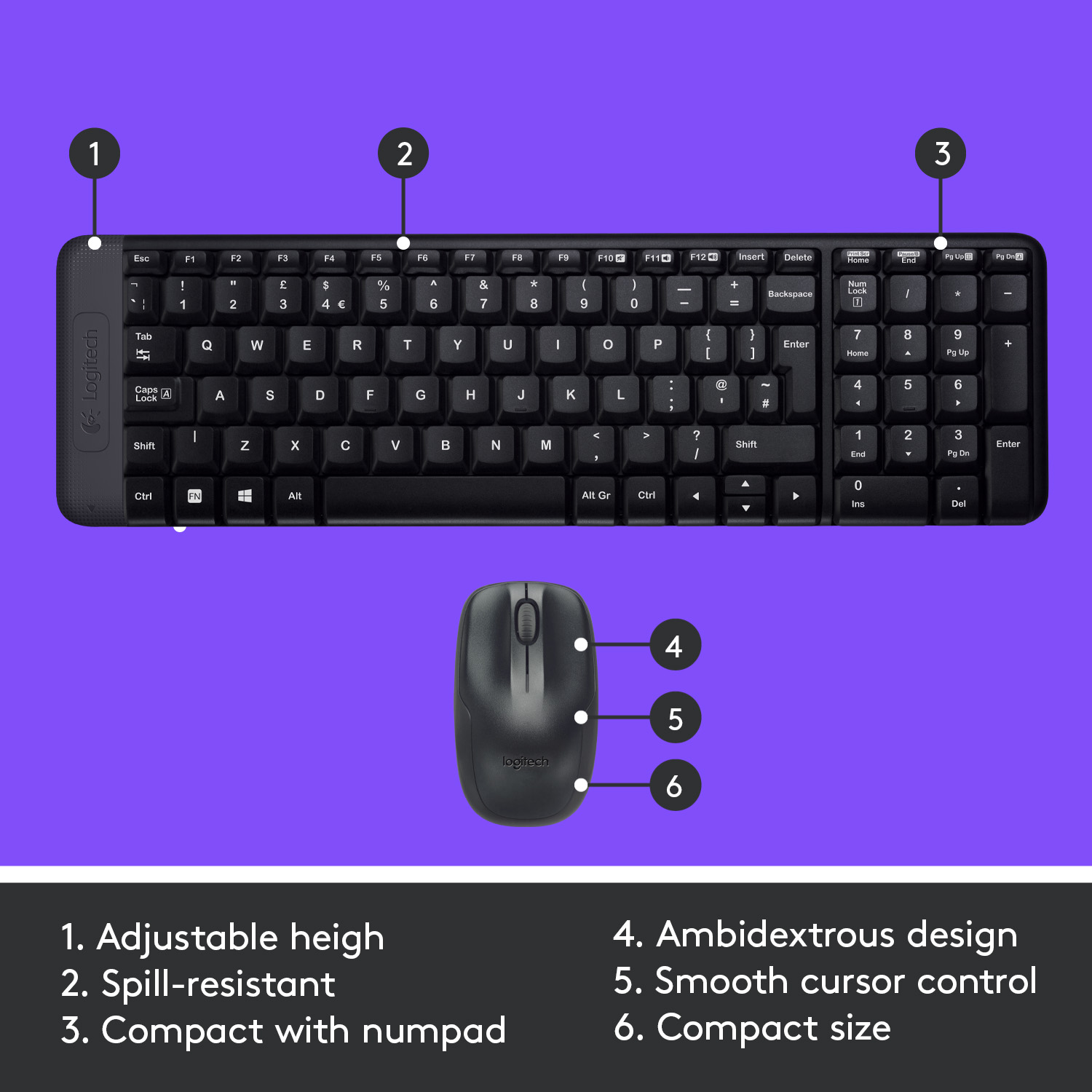 Logitech MK220 Compact Wireless Keyboard and Mouse Combo for Windows, 2.4 GHz Wireless with Unifying USB-Receiver, 24 Month Battery, Compatible with PC, Laptop. 