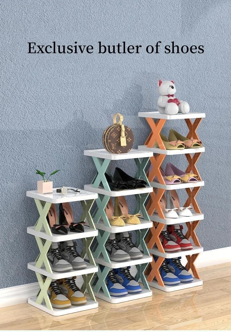 5-Tier Plastic Shoe Rack: Adjustable Folding Organizer for Closets and Bedrooms. 
