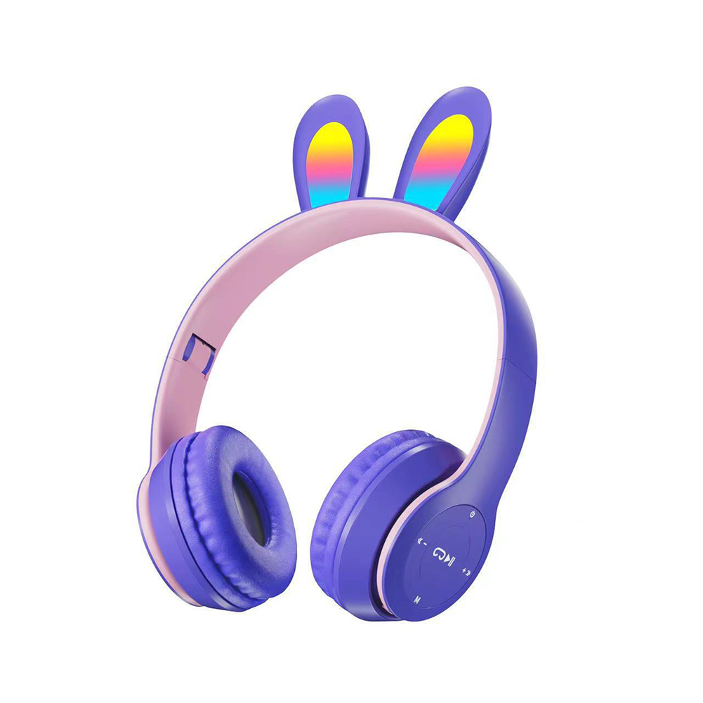 Wireless Headset Stereo Headphones RGB Lighting Rabbit Ears Noise Canceling Earphones For Game Office Zoom Meeting. 
