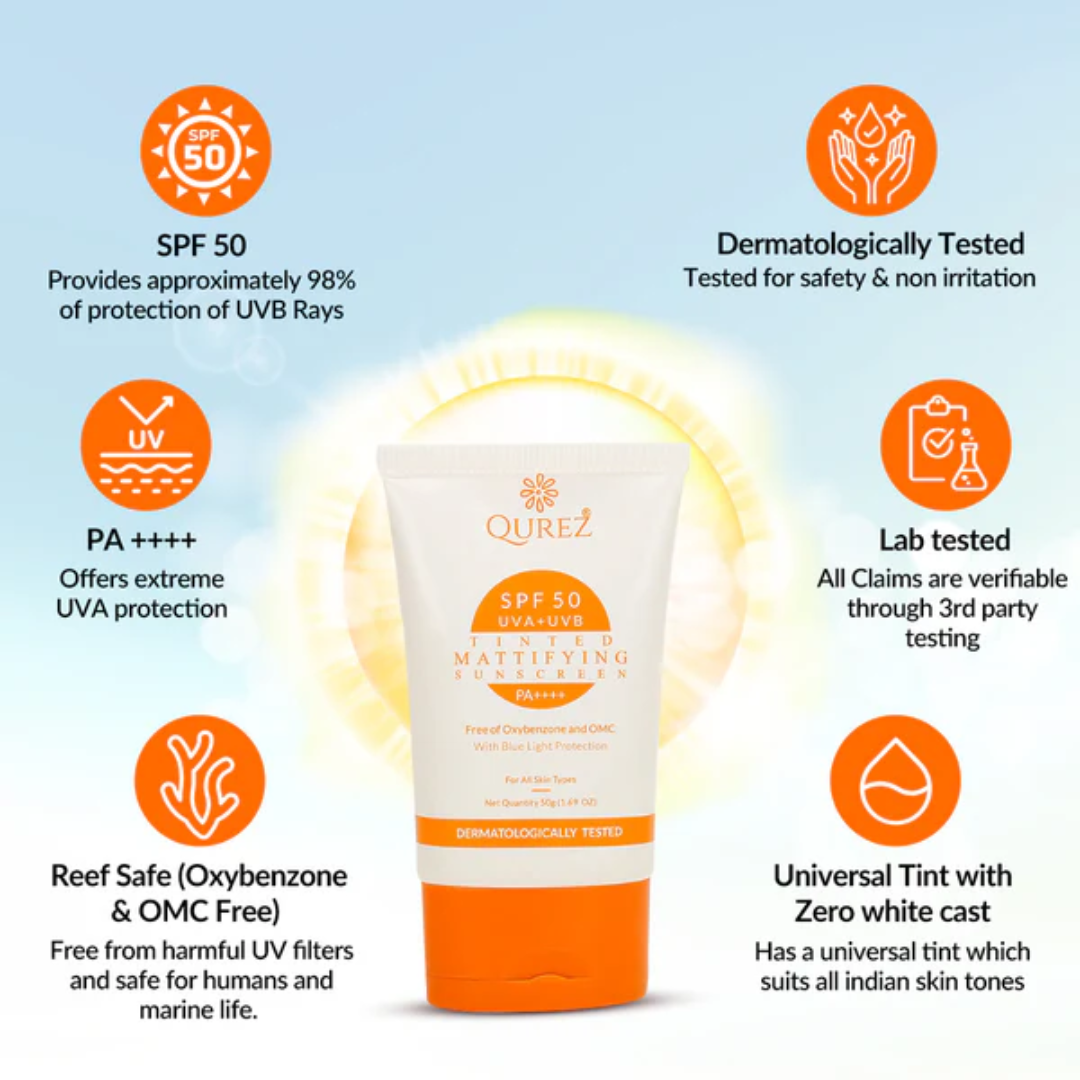 Qurez Mattifying Tinted Sunscreen SPF 50 PA++++ - 50g. 