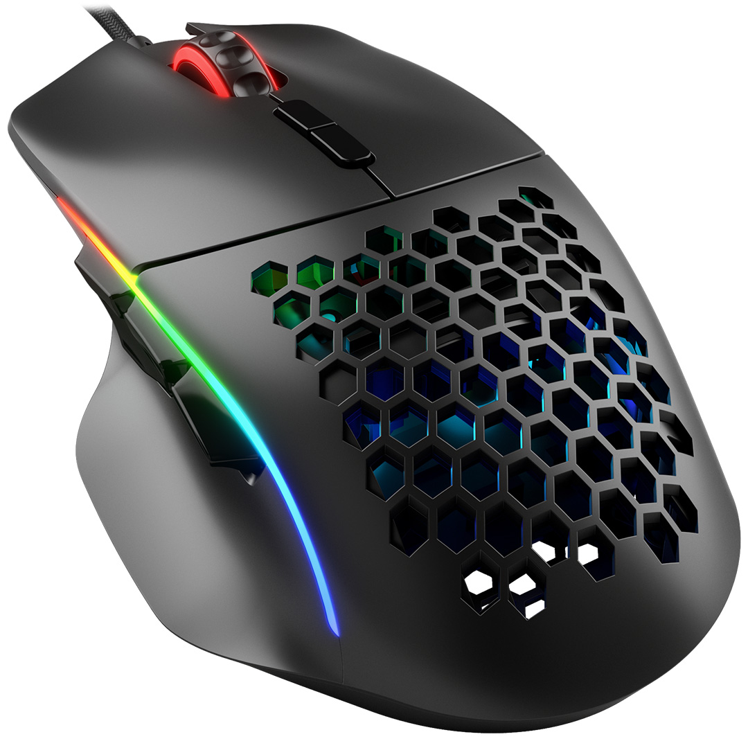 Glorious MODEL I RGB 69 grams mouse lightest multi-button gaming mouse. Magnetic Swappable Buttons for Maximum Comfort matte black/matte white. 