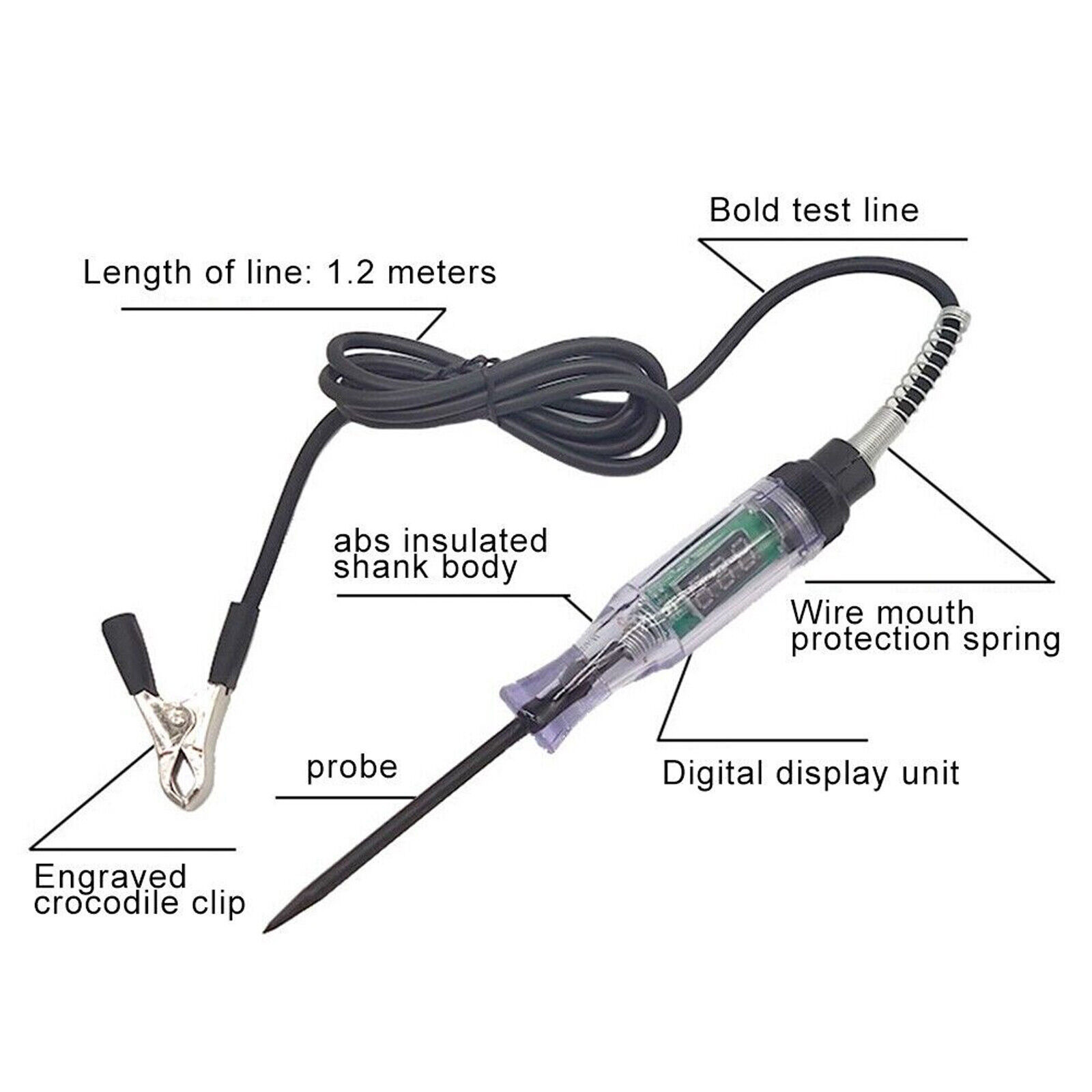 Qiunery Car Voltage Test Pen, 6V/12V/24V Auto Electric Tester With Steel Probe, Clip, Fault Testing Tool, 6.8" Pen Length Voltage Continuity Test For Most Cars. 