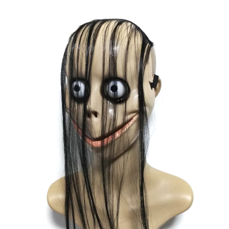 【Universal Car Parts Store】（NEW）New Halloween Horror With Long Hair Mo Mo Mask Funny Mask V-Shaped Mouth Mask With Hair Female Ghost Mask Roleplay Mo Mask Masks. 