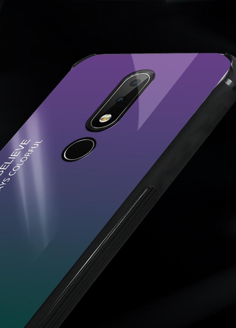 Gradient Color Tempered Glass Casing Protective Case Back Cover Soft TPU Bumper Case For Nokia 6.1 Plus (Nokia X6) Case. 