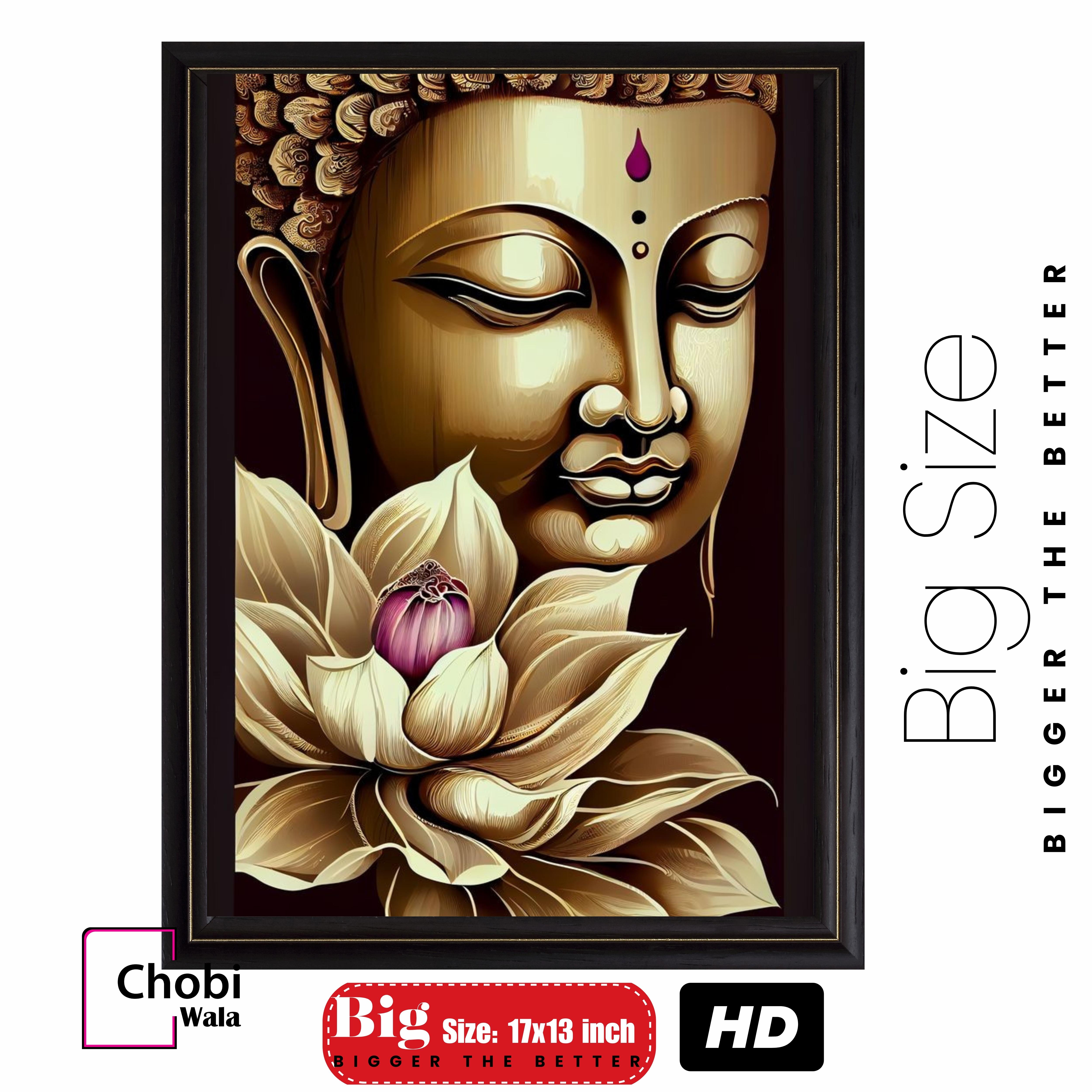 Gautam Buddha Photo and Picture for Home decor | Multicolor Glass Framed Art | 13x17 inch with Glass.