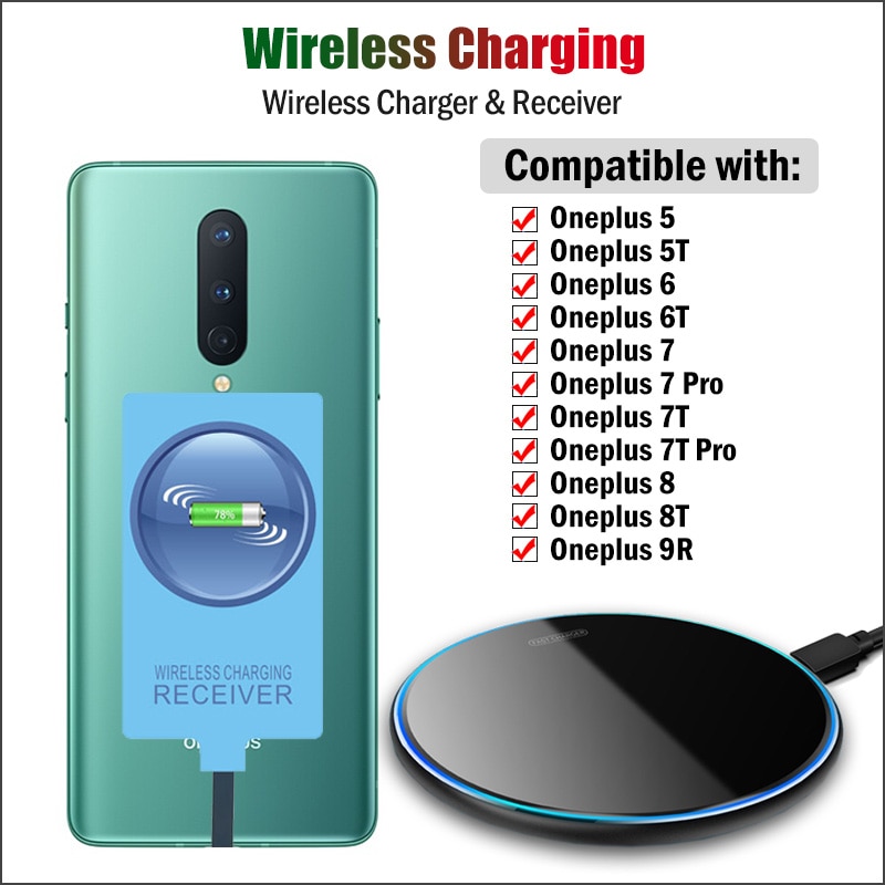 Qi Wireless Charger & Receiver for Oneplus 5 5T 6 6T 7 7T Pro 8 8T 9R Wireless Charging Adapter USB Type-C Connector BQ. 