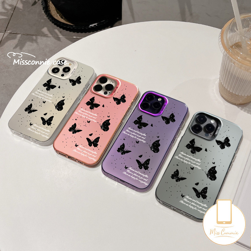 Vintage Butterfly Case For Redmi 10A 13C 12 10C 12C 9A 9T 10 9C A2 9 A1 Note 13 12 9 11 8 10 11s 10s Pro Max Poco X3 X6 M6 M3 C55 Mi 12 11 Lite Luxury Plating Doodle English Cover. 