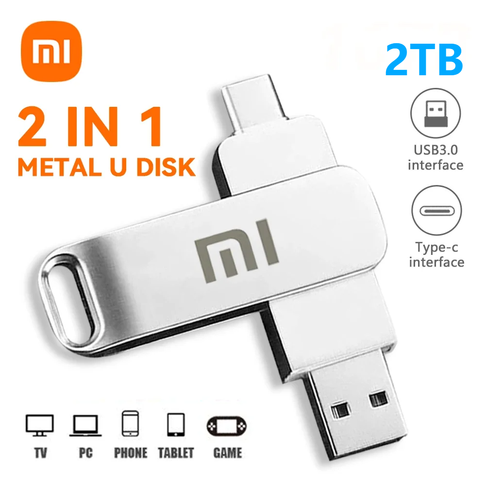 Xiaomi 2TB 1TB U Disk Mobile Phone Pendrive High Speed Usb 3.0 Flash Drive Type-C Computer Dual Interface Metal Flash Memory