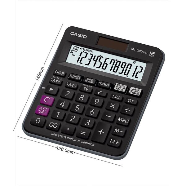 Casio MJ-120DPLUS-BK Solar and Battery Powered Basic Calculator - Black. 