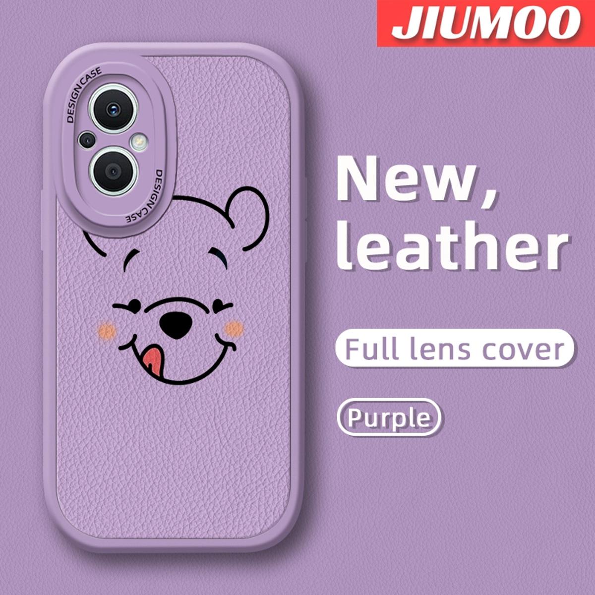 JIUMOO For OPPO Reno 7z 5G A96 5G F21 Pro 5G Reno 7 Lite 5G Reno 8 Lite 5G Case Simple Winnie The Pooh Thin Leather Soft Full Lens Back Cover Camera Protect Cases Shockproof Casing