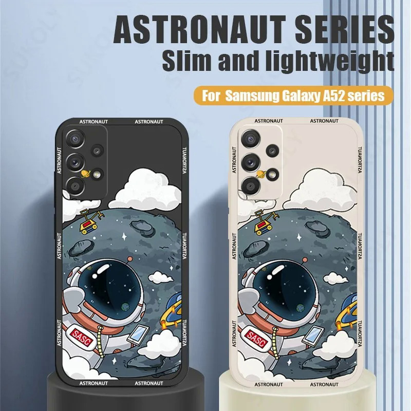 Luxury Astronaut Hand Lanyard Case For Samsung Galaxy S22 S23 Ultra S24 Ultra S21 S23 FE A52s A53 A54 Silicon Soft Phone Cover. 