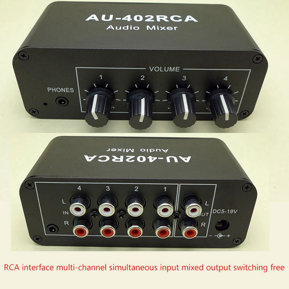 Multi-Source RCA Mixer Stereo Audio Reverberator 4 Input 2 Output Audio Switch Switcher Driver Headphone Volume Control