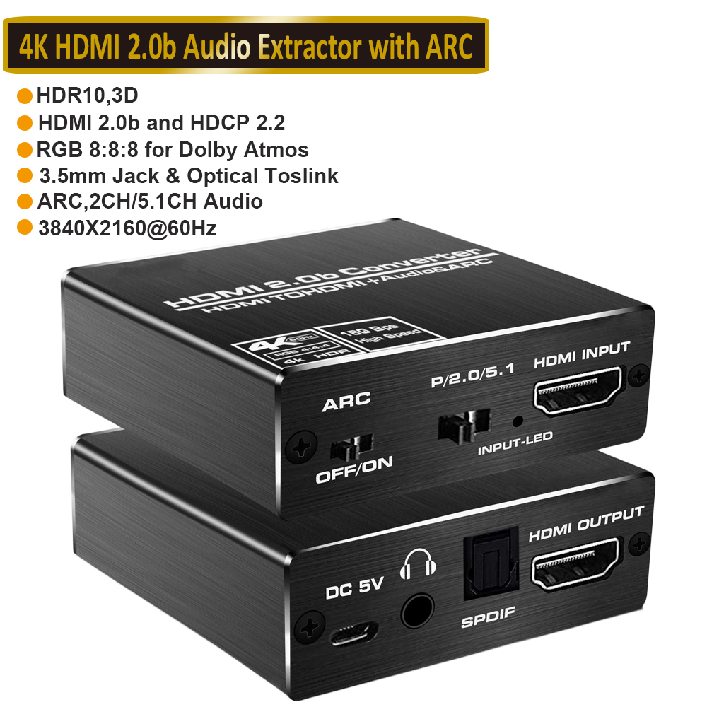 Extracteur Audio HDMI 4K - Sortie HDMI + Optique + Coaxial + 3,5 Mm - Pour PS5, Xbox, Fire TV, Etc.
