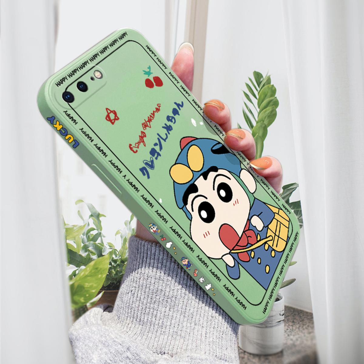 AMORVOR for iPhone 7 8 Plus Back Cover Cartoon Shin-chan Action Kamen Side design Soft Case Liquid Silicone Phone Cases