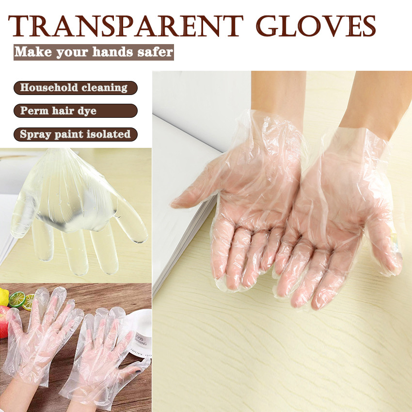 100 Pcs  Clear Plastic Gloves,  Eco-friendly Hand Gloves, Multi-Purpose Safety Cleaning Food Safe Gloves For Cooking, Medical Care, Gardening, Hair Salon, Spa, Home, Kitchen, and Bathroom. 