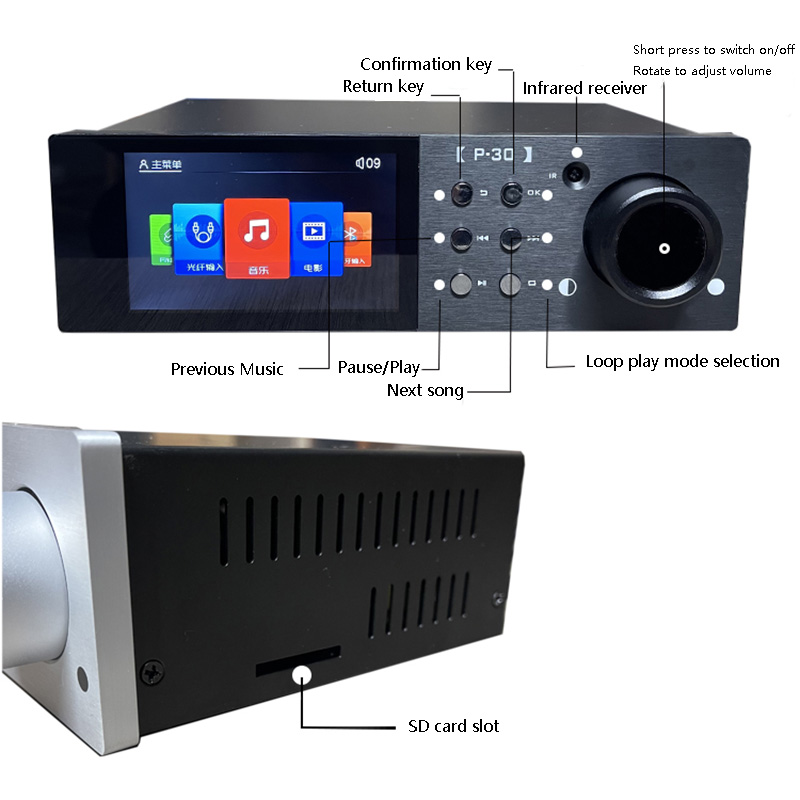 HIFI Music Player Dual 9038Q2M SD Card USB Lossless Decoding Music Turntable QCC5125 Bluetooth 5.1 AD827+AD847 Op-Amp Combo. 