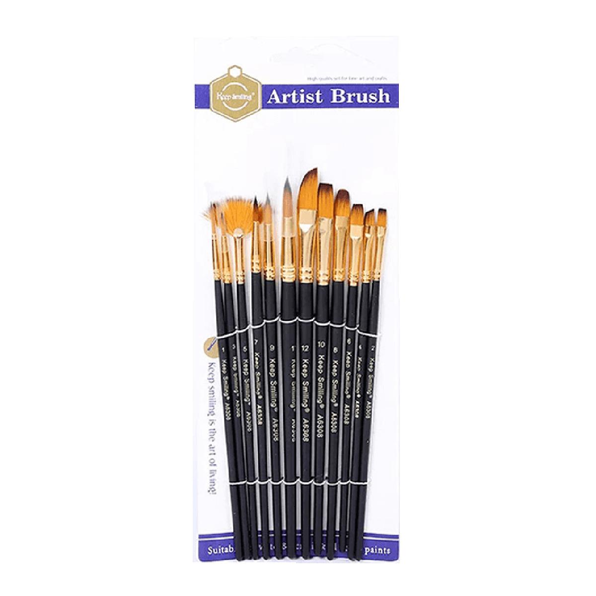 Keep smiling Artis Acrylic Paint Brush - 12 pcs set