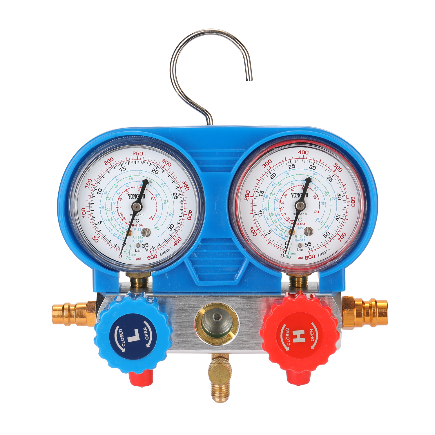 KOGEEK Manifold Dual Gauges Set Refrigeration Equipment Pressure Measuring Tool Kit with 3 Recharge Hoses. 