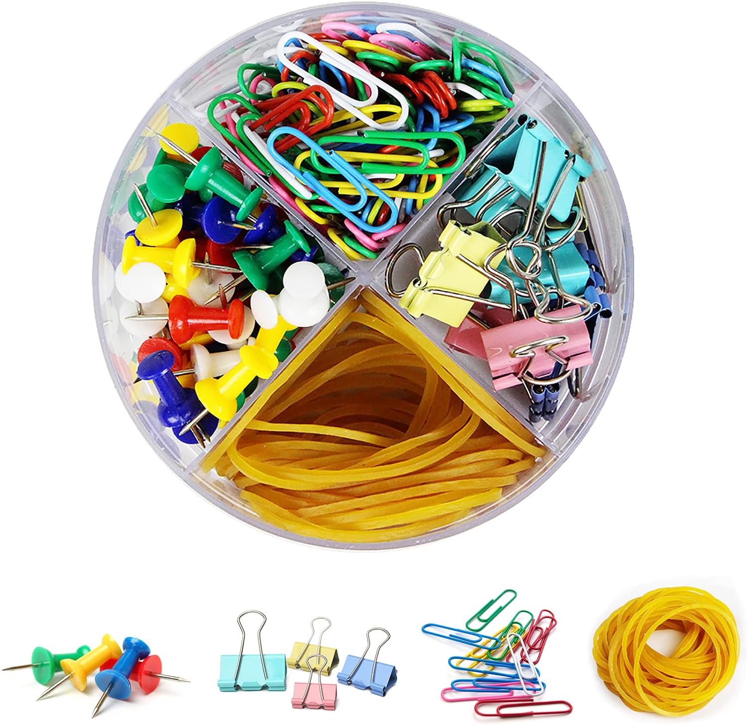 Office Stationery Set Map Push Pins  Paper Clips  Paper Binder Clips  Rubber Bands with Organized Box for