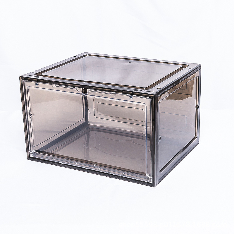 Transparent shoebox side opening storage dustproof display shoe cabinet magnetic door box clamshell anti-oxidation finishing box storage box. 