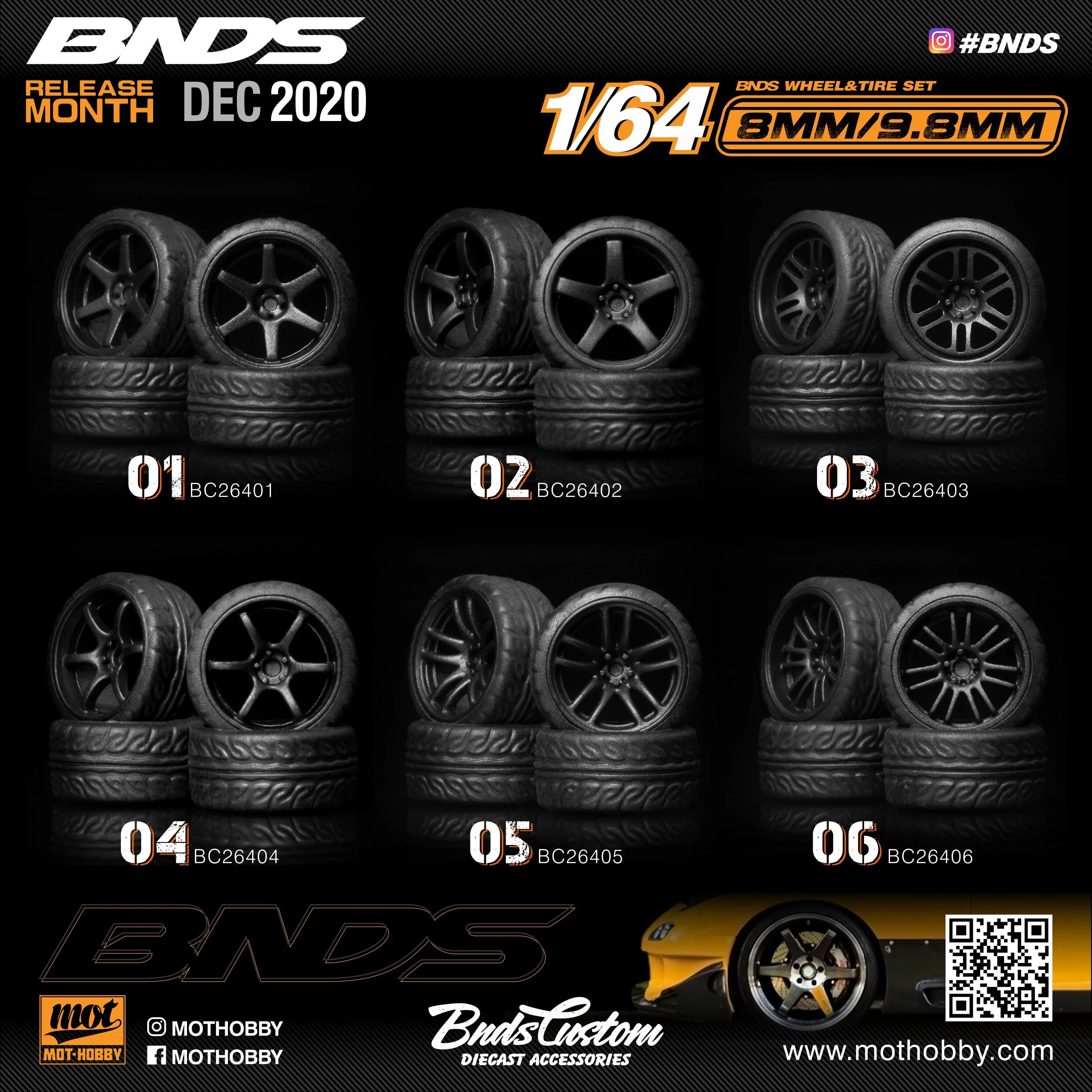 【Yurui】New BND 1/64 Wheel With Tire AB Aembly Rim Modified Part for Model Car tyle Detail-up et New Clearance. 