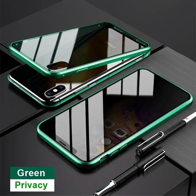 Anti Peeping Magnetic Double Privacy Metal Glass Case for IPhone