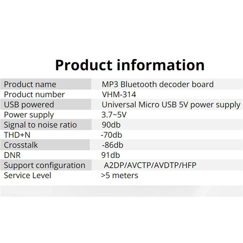 VHM-314 Bluetooth Audio Receiver Board Bluetooth 5.0 MP3 Lossless Decoder Board Wireless Stereo Music Module 30Pcs. 