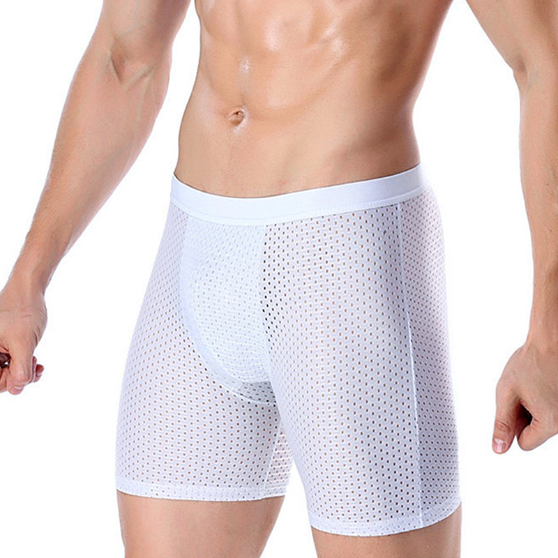 2023 Boxers Briefs Man Ice Silk Shorts Underpants Male Large Size Men's Mesh Panties Breathable Long Boxer For Men Underwear