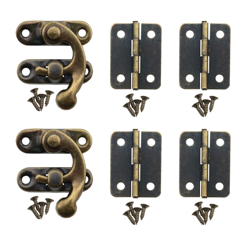 Small Box Hinges Bronze Right Latch Hook Hasp with Hinges and Screws. 