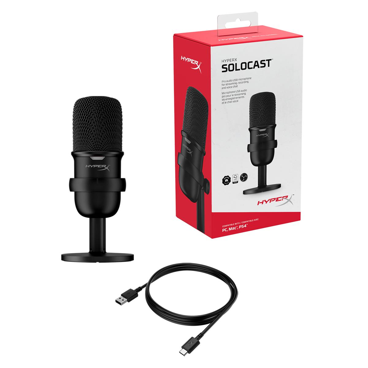 HyperX SoloCast USB Condenser Gaming Microphone,Tap to Mute Sensor,Cardioid Polar Pattern