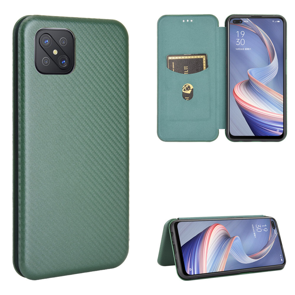 lthmy for Oppo A92s Carbon Fiber Magnetic Closure with Card Slot Flip Case Cover