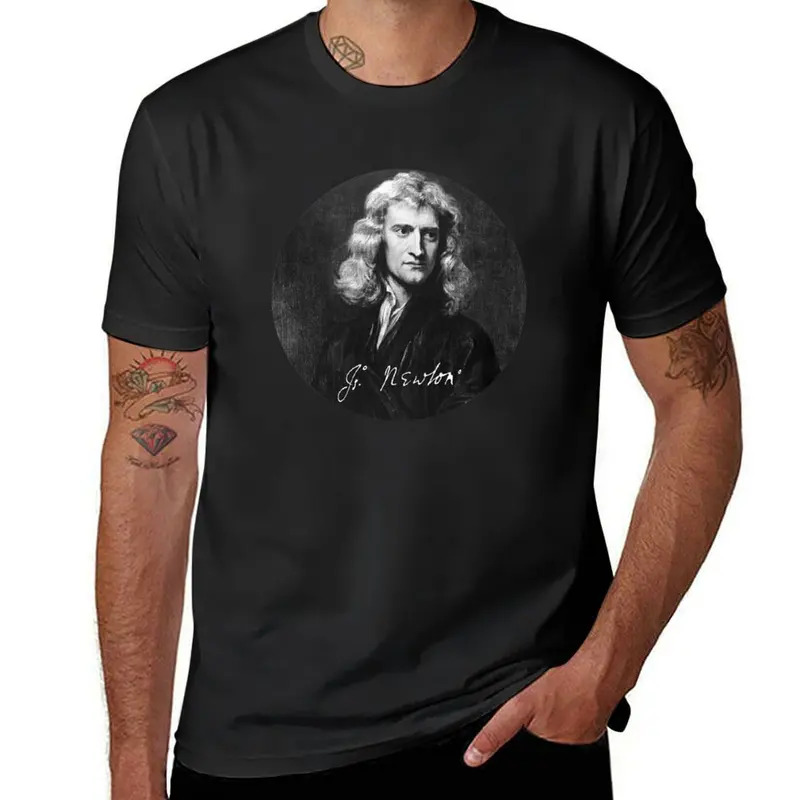 Isaac Newton portrait with signature T-shirt sweat shirts graphic tees kawaii clothes plus size tops mens funny t shirts