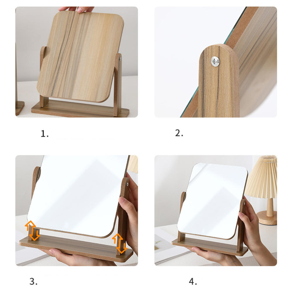 lens Bamboo mirror Stylish wooden square Desk mirror 360 degree swivel mirror for Dressing table mirror Office desk mirror Bathroom mirror Bedroom mirror Suitable for professionals. 