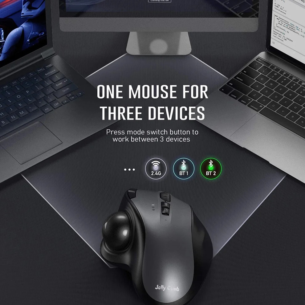 SeenDa Bluetooth Trackball Mouse Wireless Ergonomic Track Ball Mouse Supports 3 Device Smooth Tracking Compatible for PC, iPad. 
