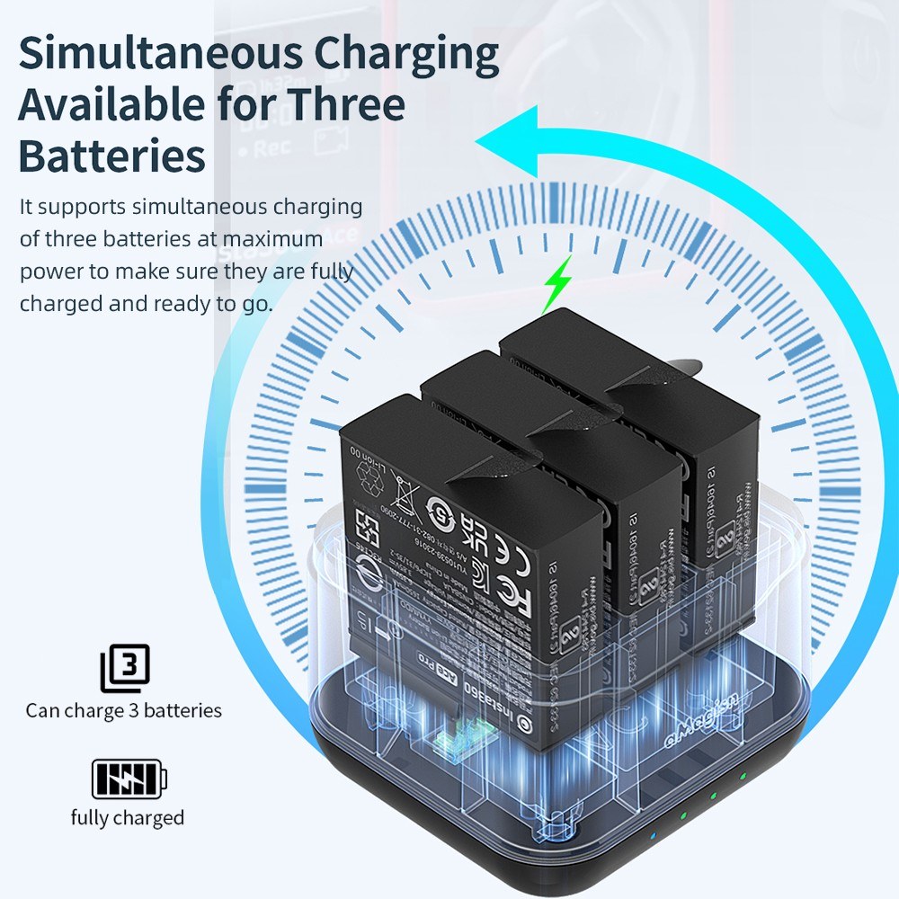 aMagisn AC21 Battery Charger with 3 Battery Channels Charging Box with USB Port and 2 Card Slots Compatible with Insta 360 Ace Pro/Ace. 