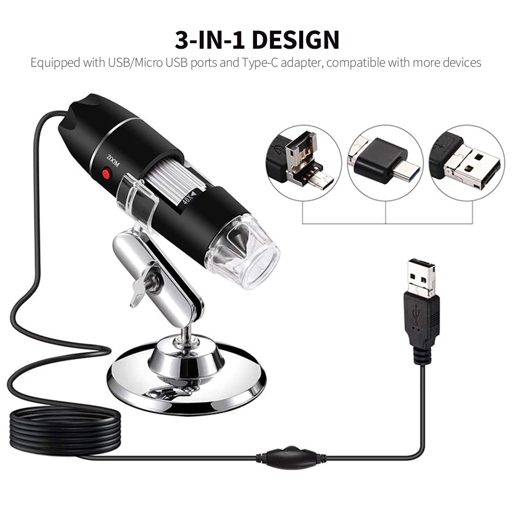 1000X Digital USB Microscope Camera Connected to Phone - Computer. 