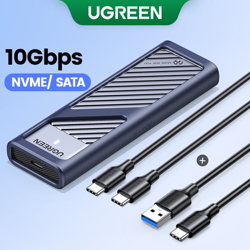 UGREEN M.2 NVMe SATA SSD Enclosure Adapter, Dual Protocol 10Gbps USB 3.2 Gen2, USB C External Enclosure Supports M and B&M Keys and Size 2230 /2242 /2260 /2280 SSDs